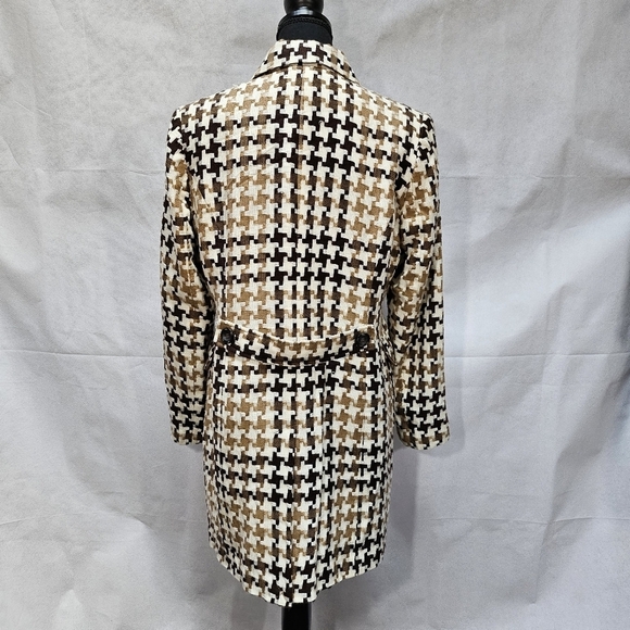 Worthington Vintage Cream Browns Houndstooth Tailored Mini Trench Coat Size 10 - Picture 5 of 9